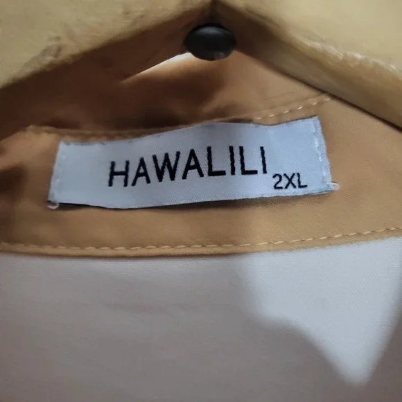Hawalili Mens 2XL Tan Tattoo Print Hula Girl Short Sleeve Button Up Shirt - Picture 4 of 9